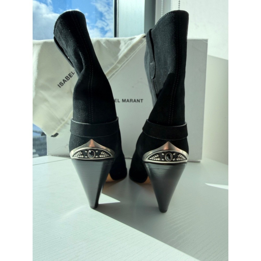Isabel Marant Lamsy Black Suede Cap Toe Cone Boots Size 40 fits 39 9 fits 8.5 US - Picture 8 of 16